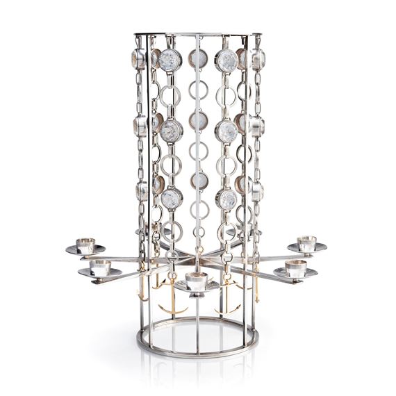 candelabrum for seven candles, silver, 18K gold, and rock crystal, Gothenburg 1965 - Sven Erik Högberg