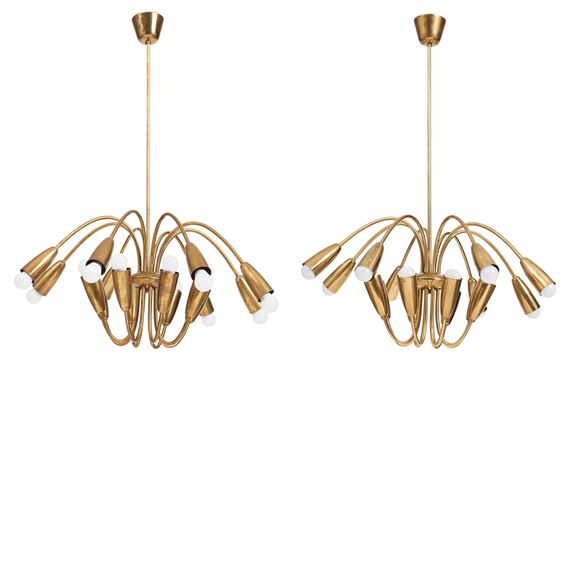 or Uno Westerberg, a pair of ceiling lamps model "12105", Arvid Böhlmarks Lampfabrik, Stockholm 1950s by Harald Notini, 1950s