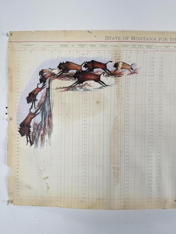 Artwork by Terrance Guardipee, Terrance Guardipee Montana Indian Ledger Drawing, Made of painting and drawing