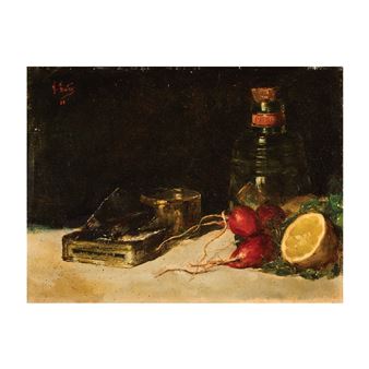 Bodegón con sardinas, rábanos y limón - Antonio Fuster Forteza