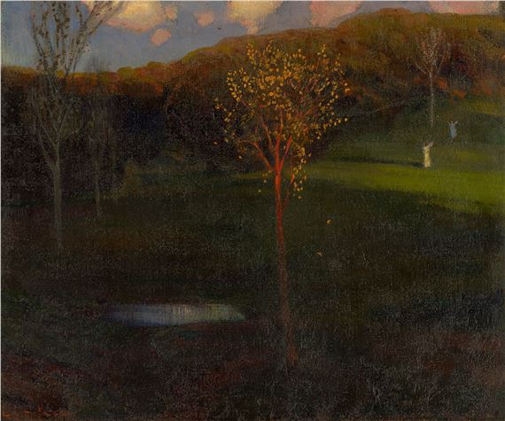 Autumn evening at the pond by Ludwig von Hofmann, circa 1906