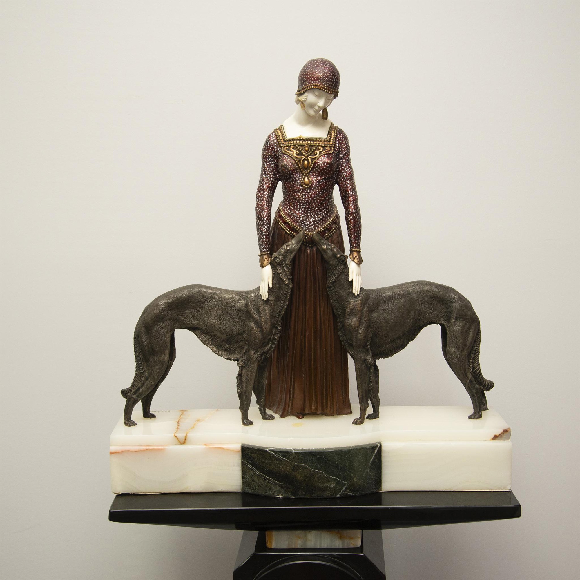 Demétre H. Chiparus | Chiparus Art Deco Bronze Woman Borzoi Dogs ...