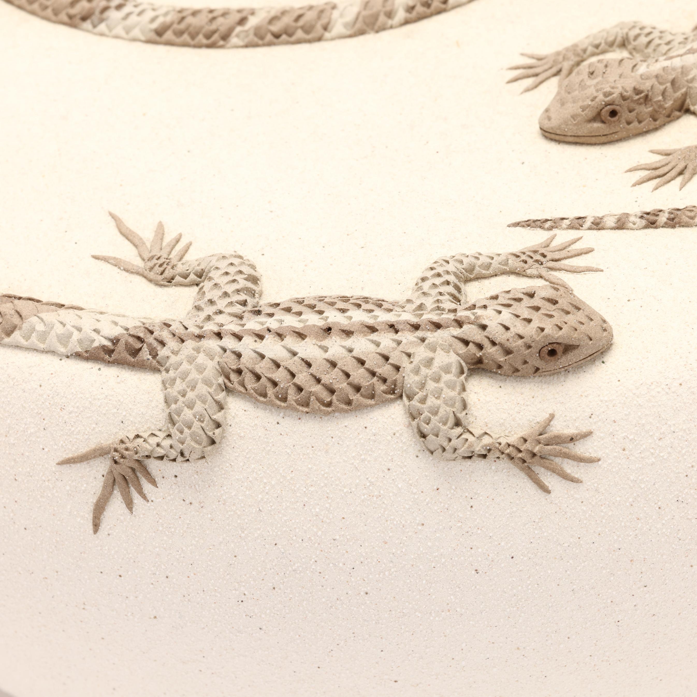 Artwork by Mary E. Arbuthnot, Desert Lizard Pottery Vessel, Made of ceramic