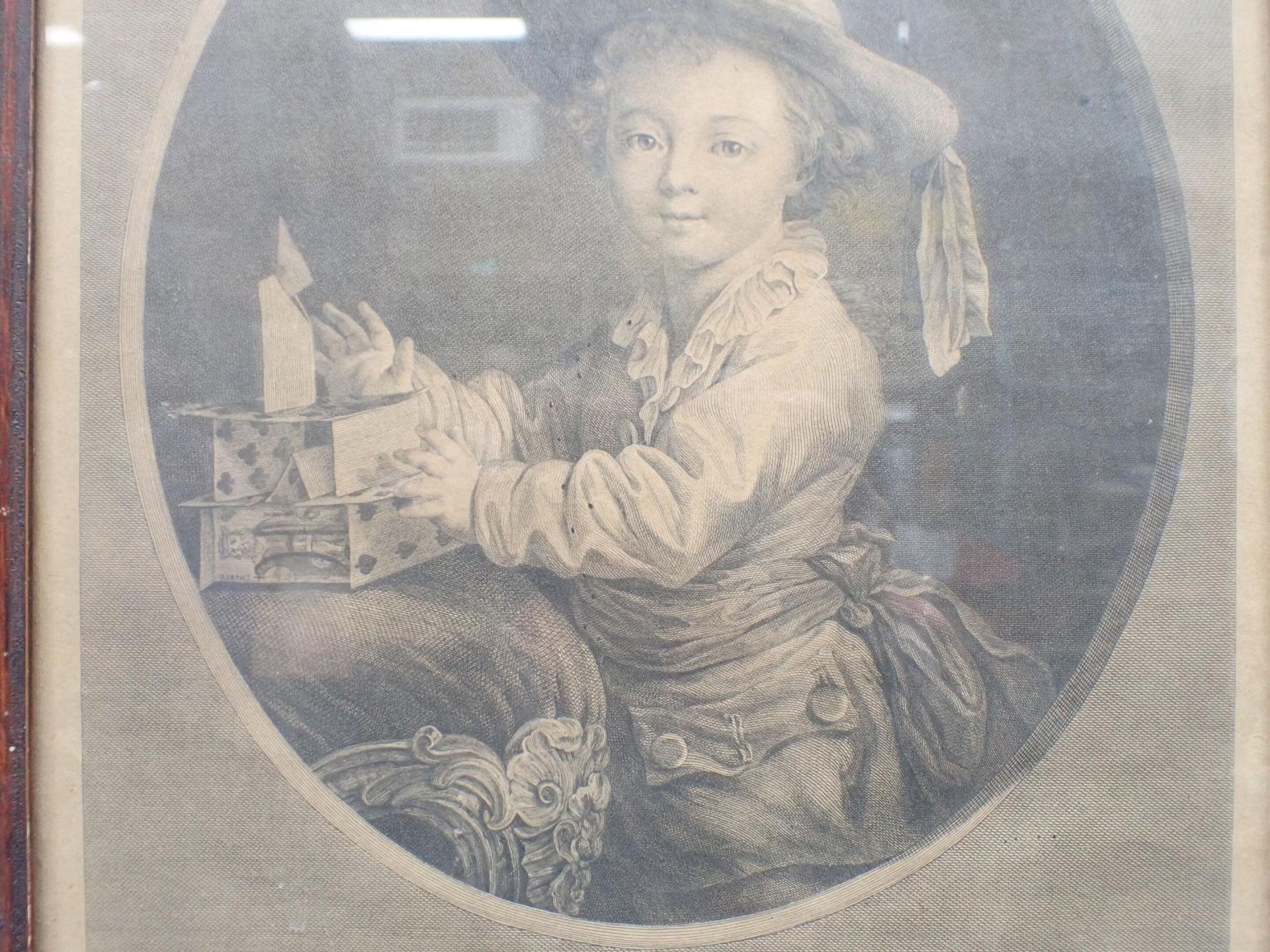 Artwork by Drouais, L'enfant au château de carte, Made of burin engraving