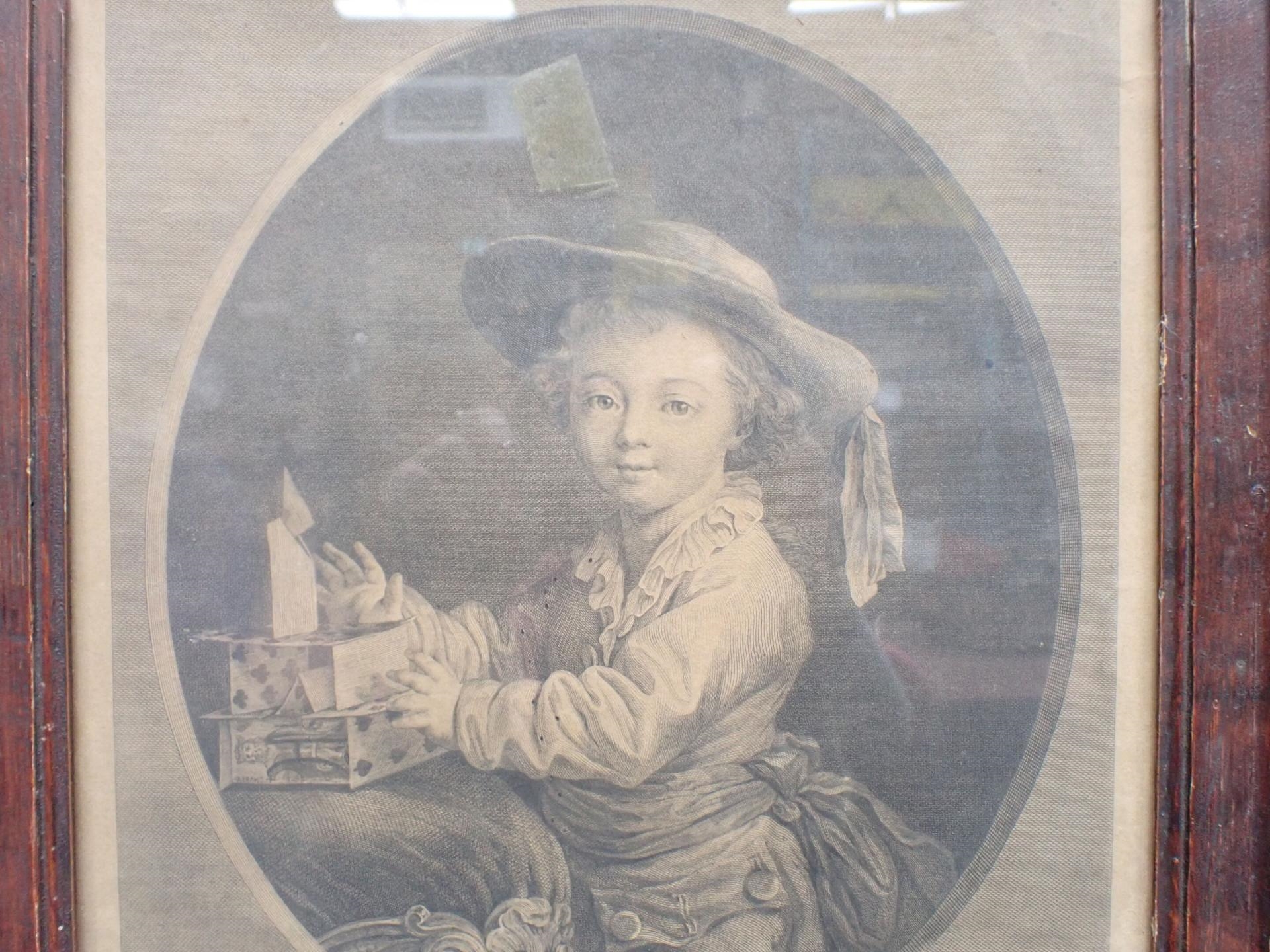 Artwork by Drouais, L'enfant au château de carte, Made of burin engraving