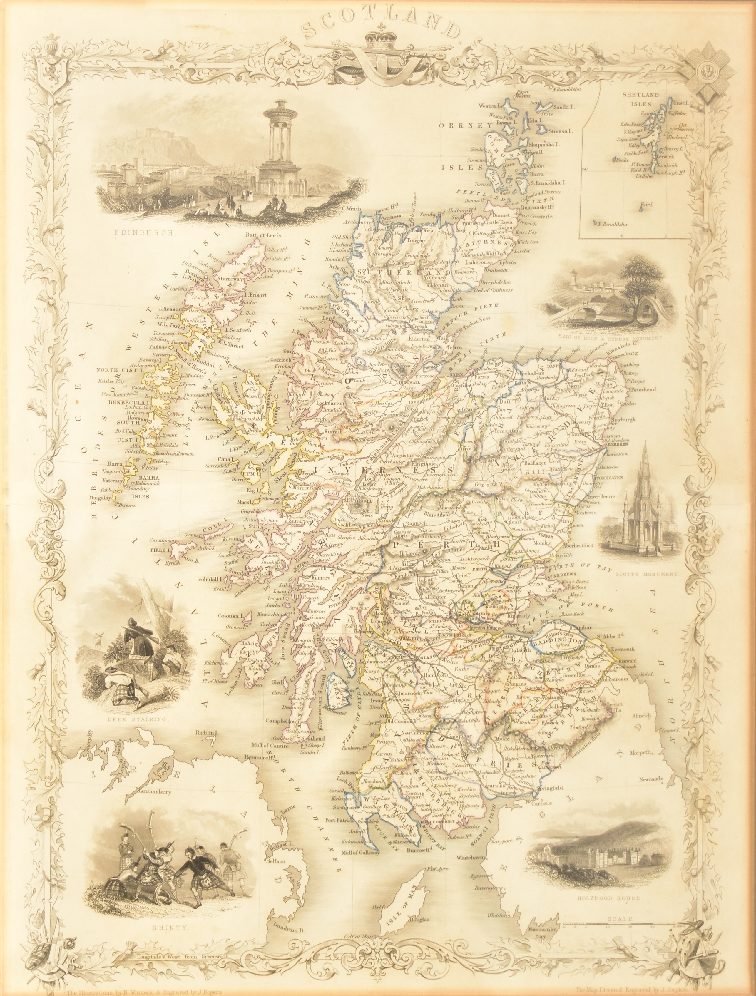 19TH CENTURY CIRCA 1850 MAP OF SCOTLAND BY J. RAPKIN - Robert Burns