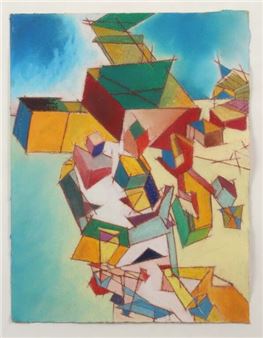 Micaëla HENICH (born 1946). Cubist construction. Pastel... - Lot 247 - Kâ-Mondo - Micaëla Henich