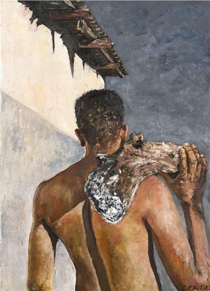 Lucas Kitiki (South Africa, 20th C.), Man Carrying Wood by Lucas Kitiki