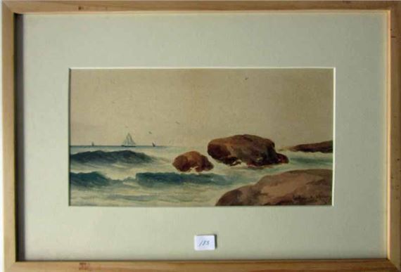 Edward A. Harvey (1862-1917) watercolor shore scene by Edward A. Harvey