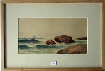 Edward A. Harvey (1862-1917) watercolor shore scene - Edward A. Harvey