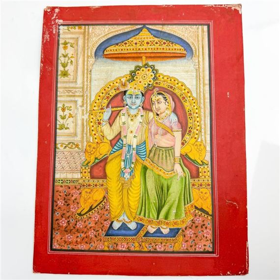 Bundi School | Radhs and Krishna on Throne | MutualArt
