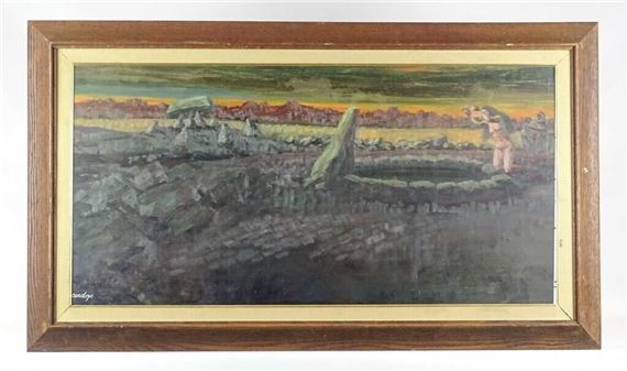 landscape with nude figure. Oil on panel. Signed front and verso. 19 1/2" x 39 1/2" by Frank Cardozo Nicholas