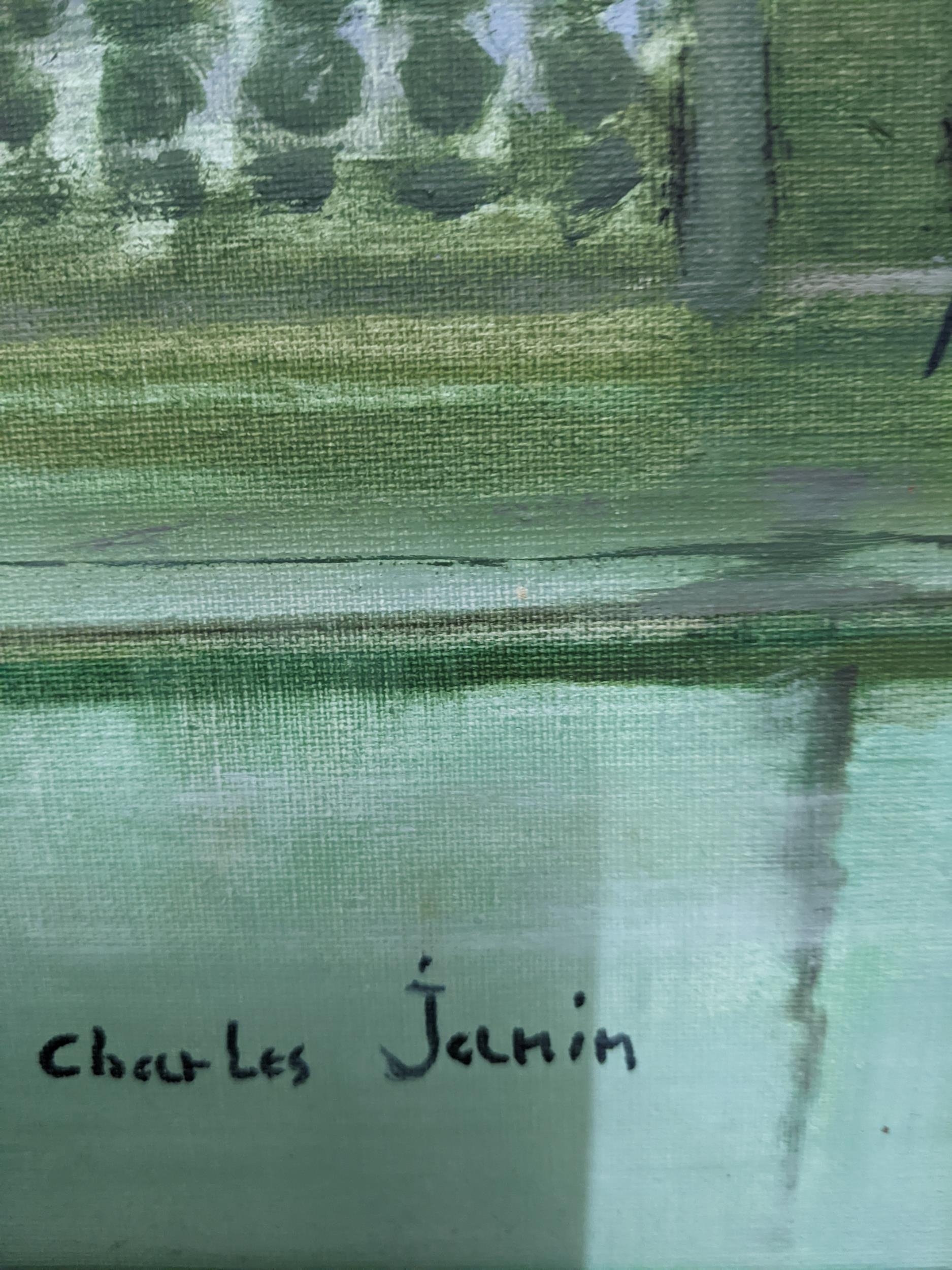 Artwork by Charles Janin, Charles Janin - two French Parisian street town scenes with horse and carriage, Made of oil on canvas