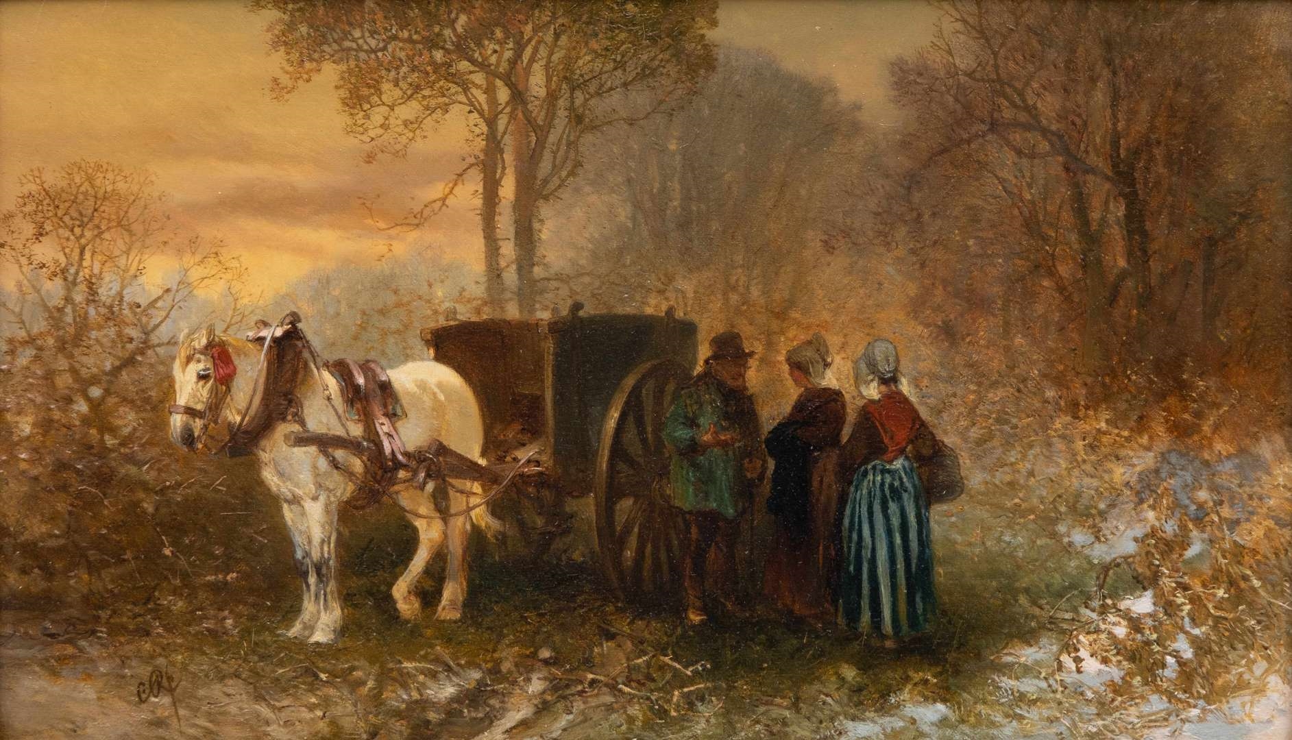 Charles Rochussen | Travellers with a horse and cart in a wooded ...