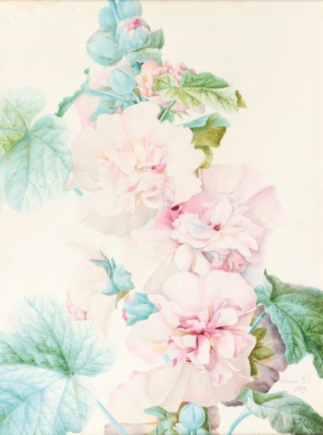 Artwork by Andree-Emma-Felicite Desportes De La Fosse, Hydrangea branch, Made of Watercolor