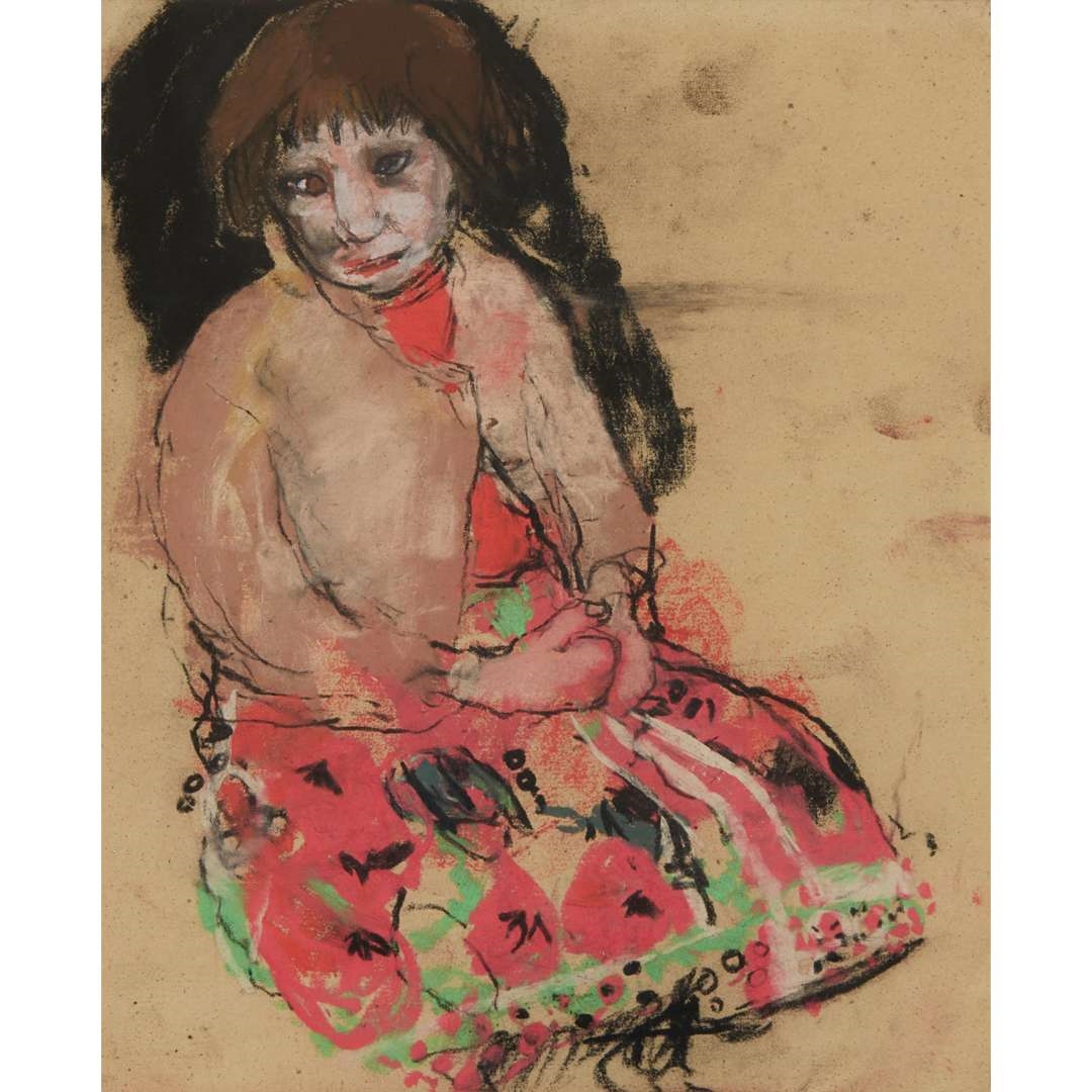 Artwork by Joan Kathleen Hardy Eardley, THE PATTERNED SKIRT, Made of Pastel on sandpaper