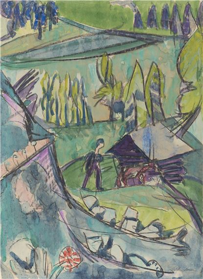 Landscape in the Alpine foothills (Davos by Ernst Ludwig Kirchner, circa 1919
