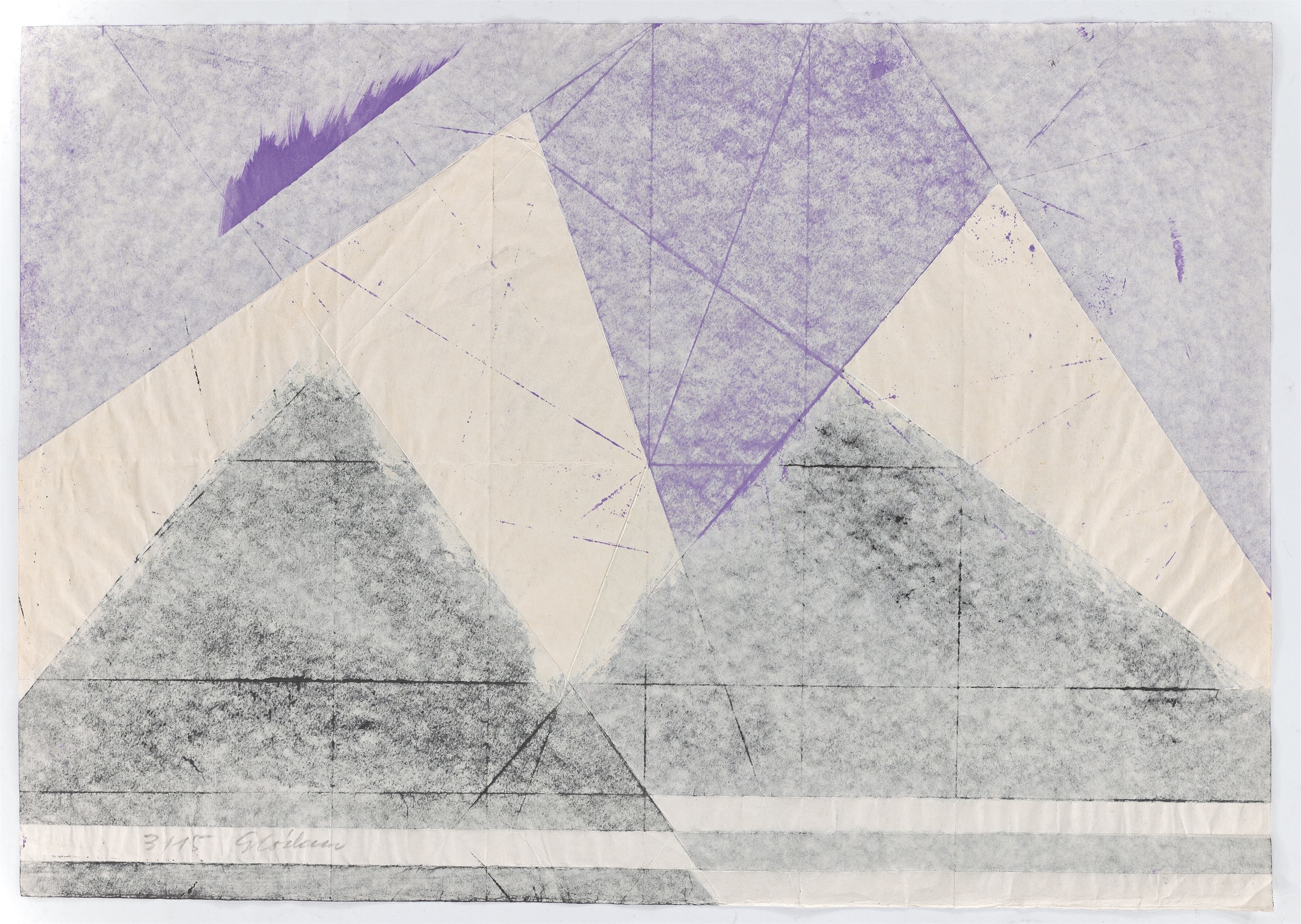 Artwork by Hermann Glöckner, Black and white culmination on purple, Made of tempera on Japan paper