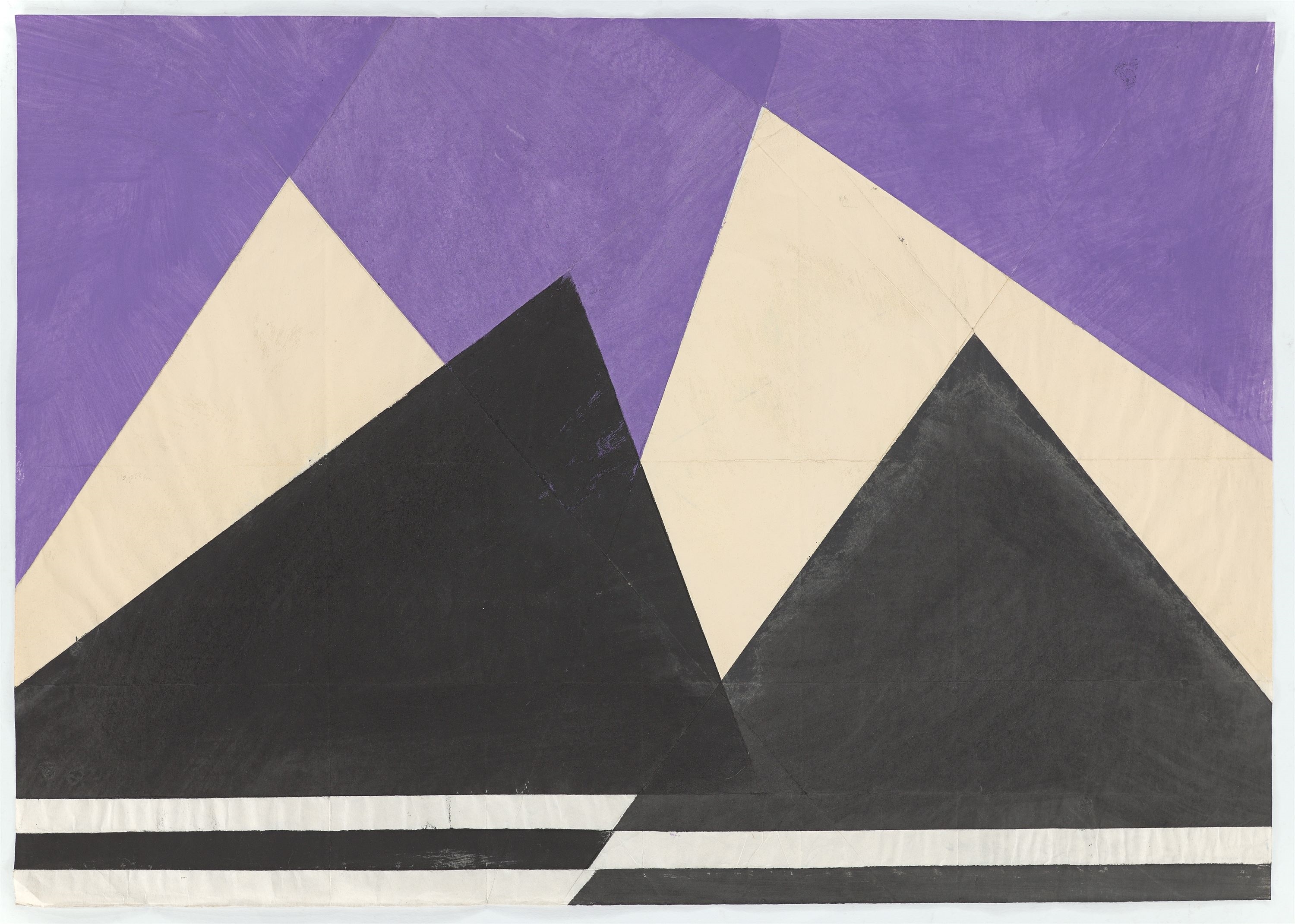 Artwork by Hermann Glöckner, Black and white culmination on purple, Made of tempera on Japan paper