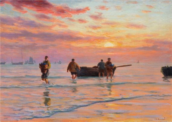 Charles Emmanuel Joseph Roussel
(French, 1861-1936)
Unloading the Fish at Sunset, 1904 by Charles Emmanuel Joseph Roussel, 1904