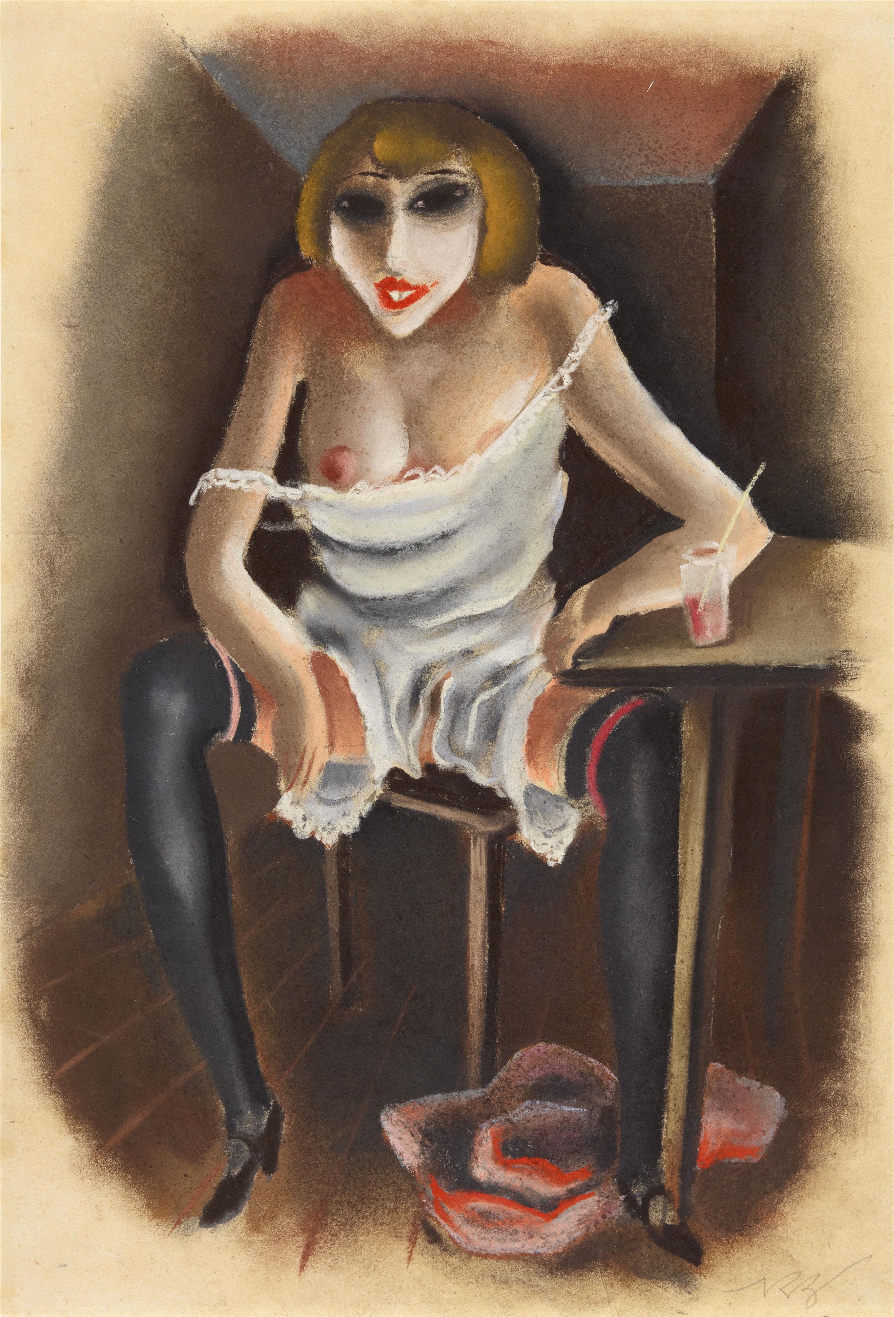 Artwork by Richard Ziegler, Mädchen am Tisch, Made of Pastel chalks over pencil drawing