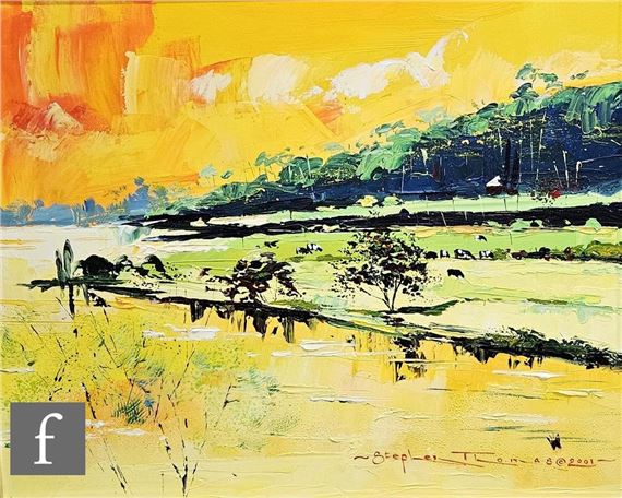 Landscape with cows by Stephen Thomas, dated 2001