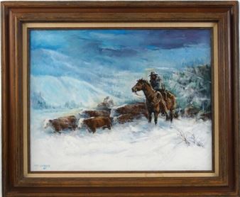 Art Garber oil on canvas - Western Painting - Art Garber