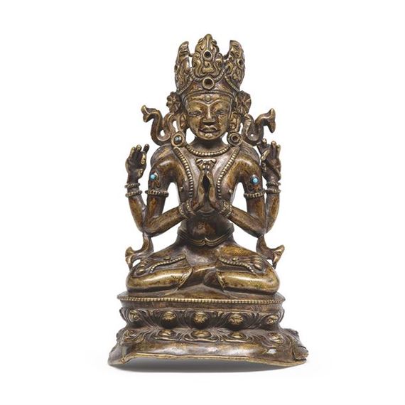The bodhisattva seated in vajrasana on a double base by Tibetan School, 14th Century