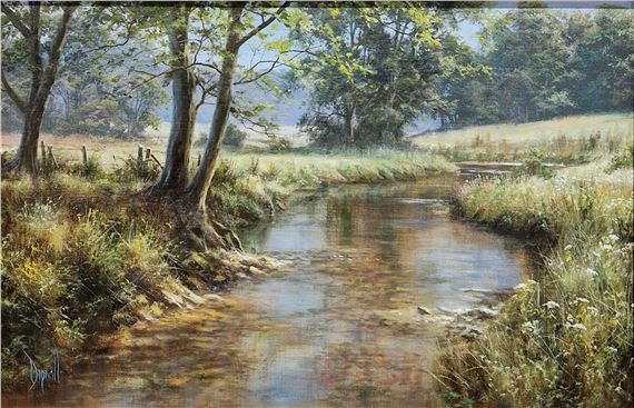 DAVID DIPNALL. A river landscape with cattle grazing, signed, oil on