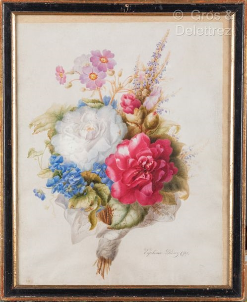 Artwork by Euphémie Didez, Bouquet of flowers  signed and dated 1851 lower right  Stains, Made of Watercolor on wove paper
