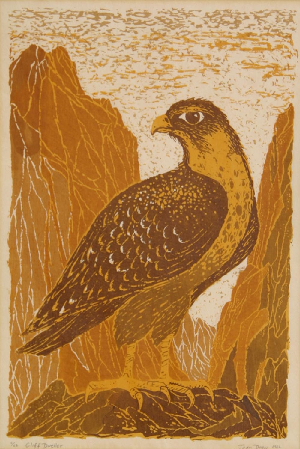 Artwork by Joan Drew Ritchings, CLIFF DWELLER, Made of WOODCUT