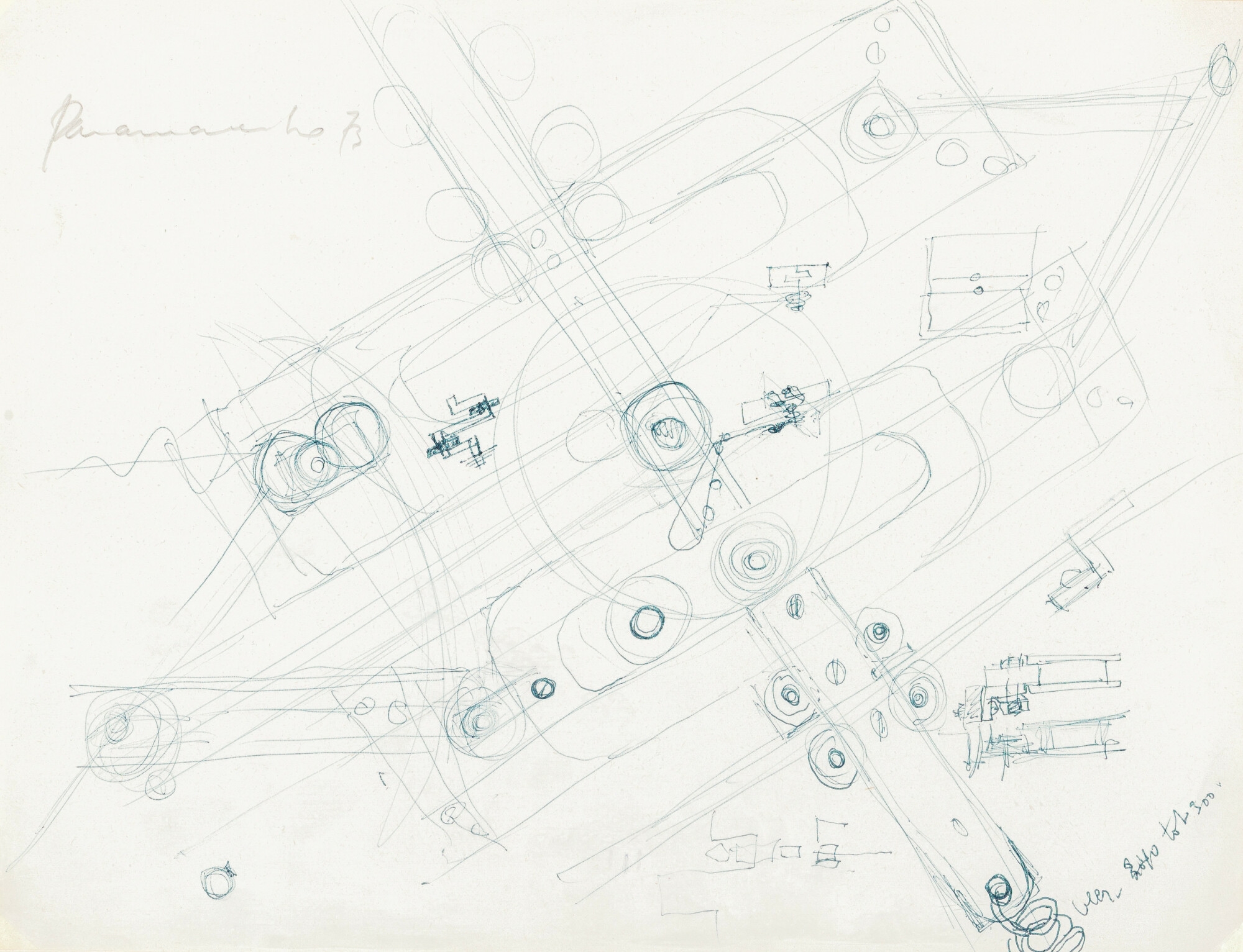 Design drawing for a drive mechanism (1973 - Panamarenko