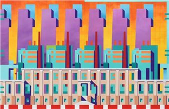L.W. DEWHIRST MODERN CITY VIEW PAINTING - L.W. Dewhirst