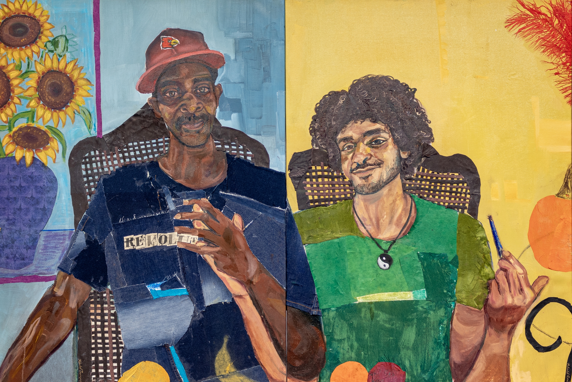 Artwork by Khalif Thompson, Rayshawn and Terry, Made of oil and collage on canvas