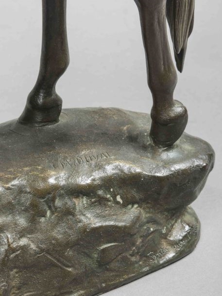 Artwork by J.M. DUVAL, Arab rider Bronze proof with greenish-brown patina, signed on the terrace, Susse Frères cast. Height, Made of brown patina