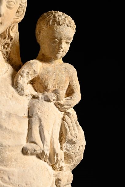 French School, 14th Century | Virgin and Child in carved limestone ...