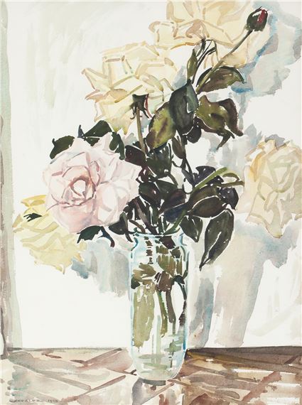 Richard Cheales (South African 1922 - 1988) ROSES IN A GLASS VASE by Richard Cheales, dated 1973