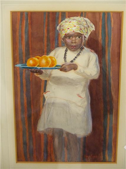 MAY FURNISS (EXH. 1898-1940), YOUNG BOY WITH A PLATE OF ORANGES, SIGNED, WATERCOLOUR, 14.5 X 23CM - May Furniss