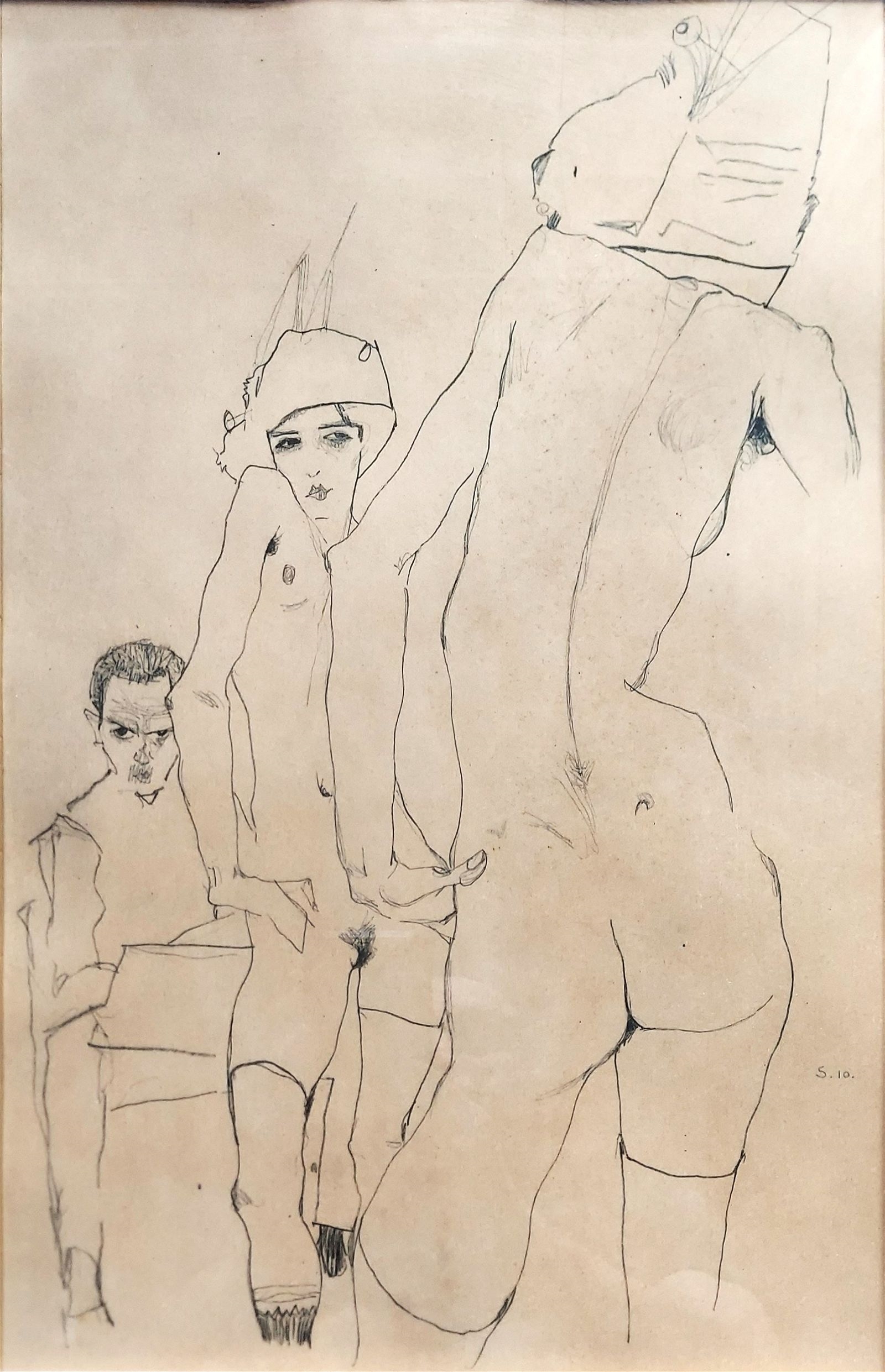 Nude Model In Front of a Mirror - Egon Schiele