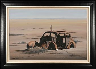 Meerkat on Rusted Car in the Desert - Douglas Gray