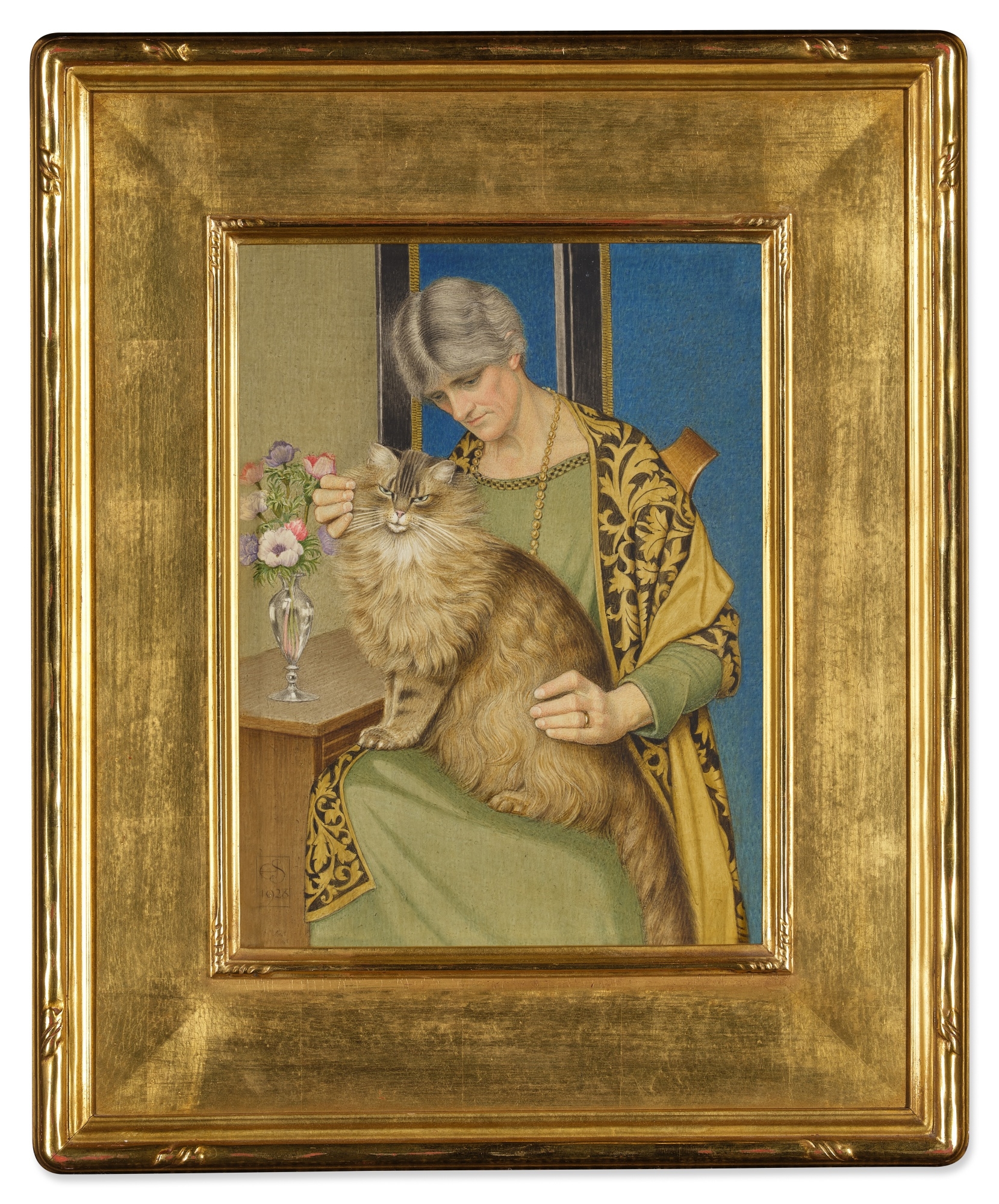 Artwork by Joseph Edward Southall, Contentment, Made of watercolour on vellum