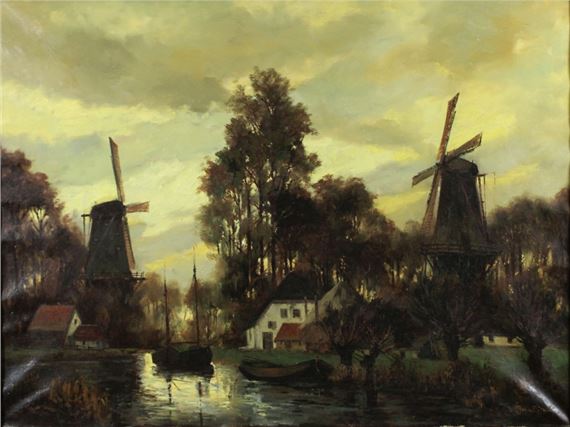 Windmühlen by Johannes Cornelis van Rijsewijk
