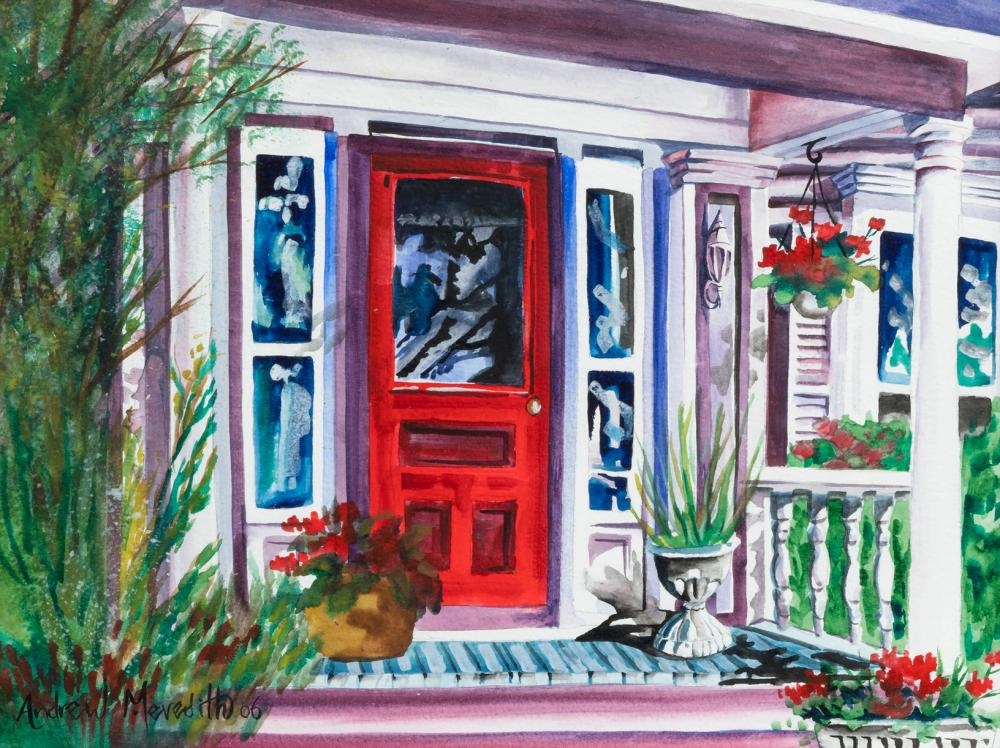 Artwork by Andrew Meredith, The Red Door, Made of Watercolour and acrylic on paper