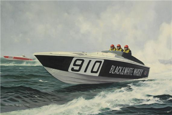Michael Burnett (contemporary), oil on canvas of a speed boat. H.74 W.104cm - Michael Burnett