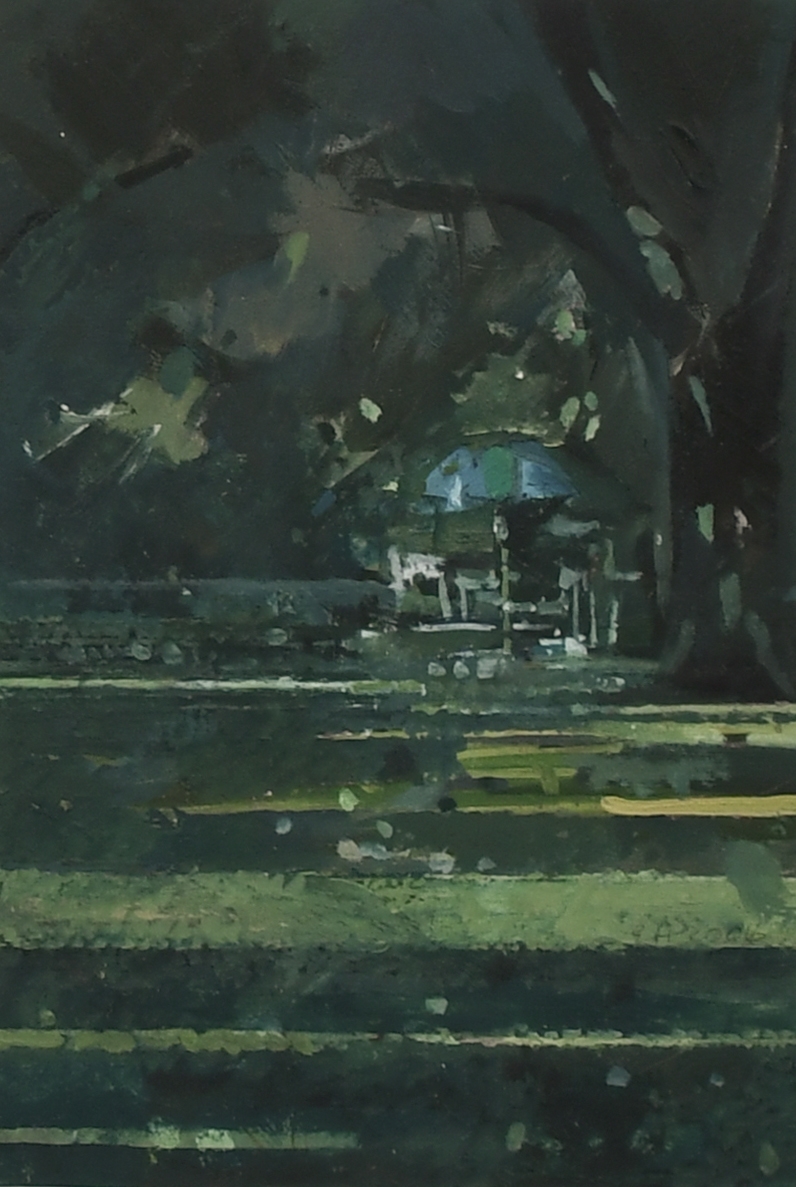 Artwork by Eileen Hogan, A shady garden, Made of Oil on card