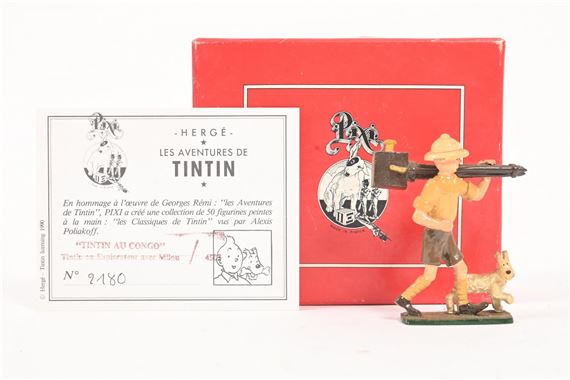 Sculpture Tintin & Milou – Pixi / Poliakoff – Métal Peint à La Main – 1990 – Numérotée