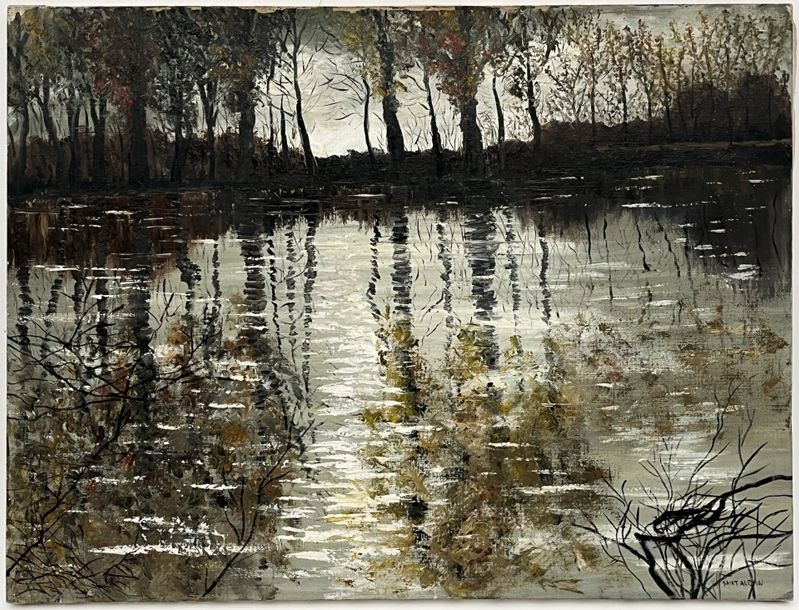 Artwork by Saint-alban, Pond and undergrowth, Made of Oil on canvas