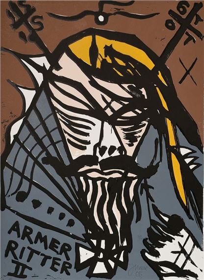 ‘Siegfried in the tower room. There was still a little time. There was a forest girl and said: Now this is the pact with the devil's girl. A crowd of girls galloped past (Armer Ritter II) by Jonathan Meese, 2005