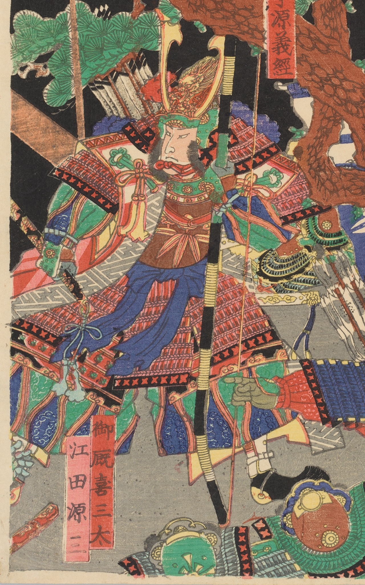 Artwork by Utagawa Yoshitsuya, UTAGAWA YOSHITSUYA: TRIPTYCH OF THE BATTLE OF TAKADACHI IN OSHU PROVINCE IN 1187, A WHITE DRAGON ASCENDS TO HEAVEN FROM THE KOROMO RIVER, Made of Color woodblock print on paper. Oban triptych