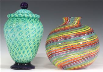 2) JOHN GIBBONS (20TH C.) CONTEMPORARY STUDIO ART GLASS VASES - John Gibbons